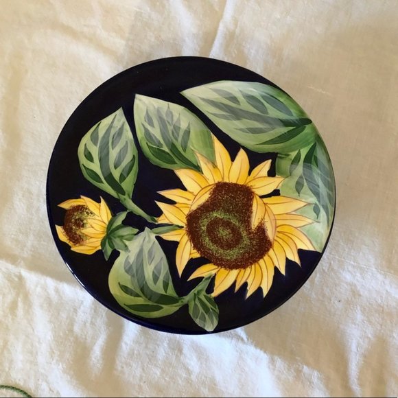 Vintage Other - Ceramic Trivet Big Sunflower Royal Cobalt Blue Bac